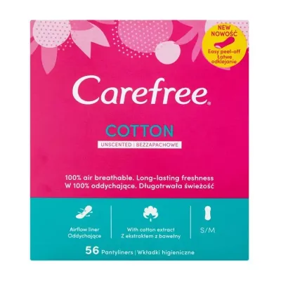 CAREFREE COTTON WKŁADKI HIGIENICZNE BEZZAPACHOWE 56 SZTUK