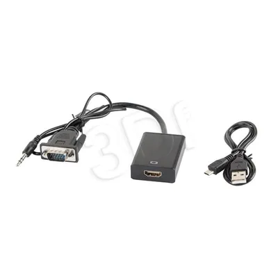 Adapter Lanberg AD-0021-BK (D-Sub (VGA), Mini Jack M - HDMI F; 0,20m; kolor czarny)