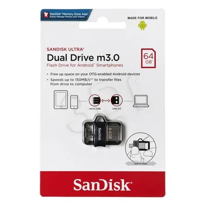 Pendrive SanDisk Ultra Dual Drive SDDD3-064G-G46 (64GB; microUSB, USB 3.0; kolor czarny)