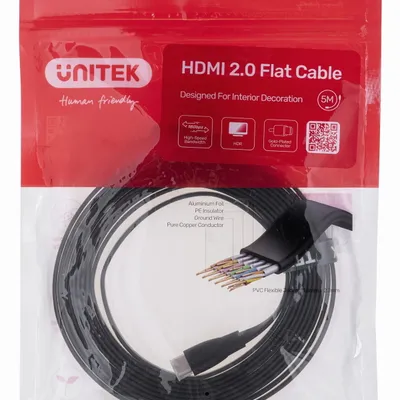 UNITEK KABEL HDMI 2.0 4K60HZ,PŁASKI,5M,C11063BK-5M