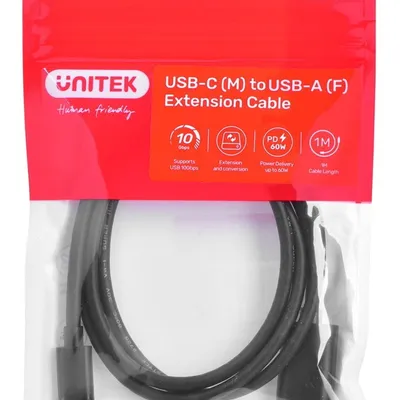 UNITEK KABEL ADAPTER USB-C-USB-A,M/F 10GBPS 60W 1M