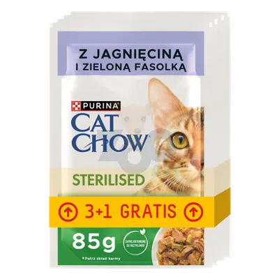 CAT CHOW Sterilised Karma dla kotów z jagnięciną i zieloną fasolką w sosie 4x85g (3+1 GRATIS)