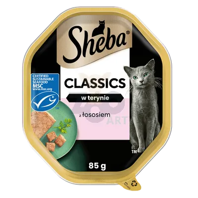 SHEBA Classics tacka 85 g – mokra karma pełnoporcjowa dla dorosłych kotów, z łososiem, w terynie