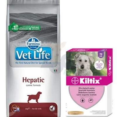 FARMINA Vet Life Dog Hepatic 12kg + BAYER Kiltix Obroża dla psów dużych dł, 70cm