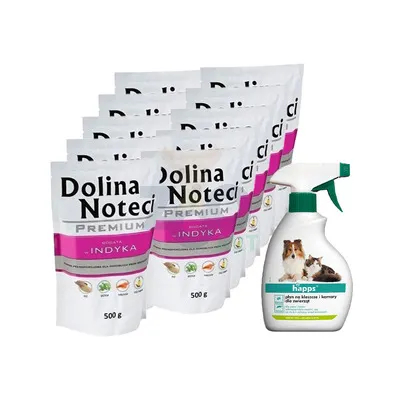 Dolina Noteci PREMIUM bogata w indyka 10x500g + HAPPS - płyn na kleszcze i komary dla zwierząt 200ml