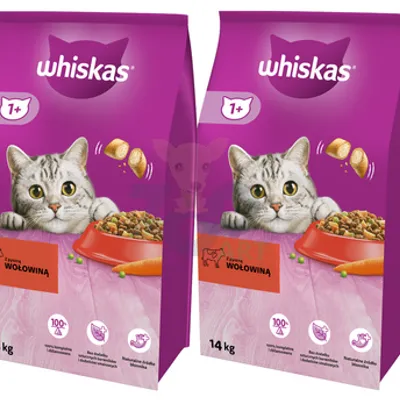 WHISKAS Adult 2x14 kg - sucha karma dla dorosłego kota, z pyszną wołowiną