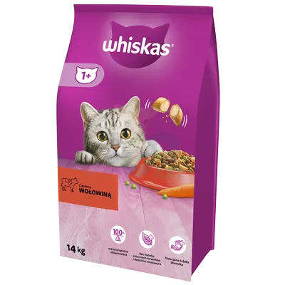 WHISKAS Adult 14 kg - sucha karma dla dorosłego kota, z pyszną wołowiną