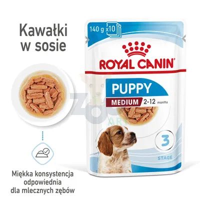 ROYAL CANIN Medium Puppy 10x140g karma mokra w sosie dla szczeniąt do 12 miesiąca, ras średnich