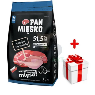 PAN MIĘSKO Cielęcina z przepiórką L 9kg dla szczeniąt  + niespodzianka dla psa GRATIS!