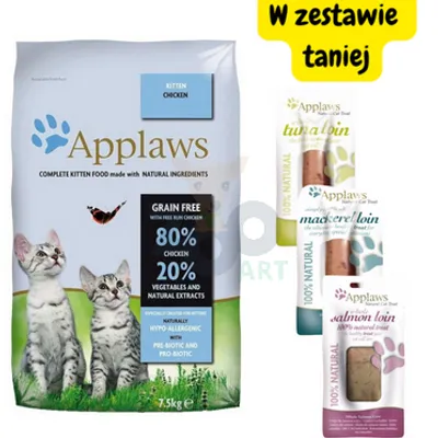 Applaws Kitten Chicken Sucha Karma dla kociąt 7,5kg  + Polędwiczka 3x30g mix