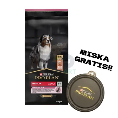 PRO PLAN Sensitive Skin Medium Adult Karma dla psów bogata w łososia 14kg + Miska GRATIS!!