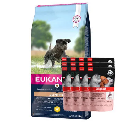 EUKANUBA Junior Large 15kg + PetRepublic JUNIOR 12x100g