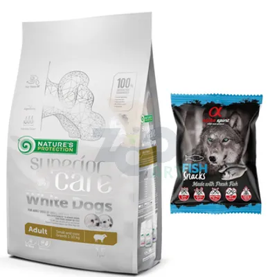 NATURES PROTECTION Superior Care White Dogs Adult 1,5kg + AS Przysmak w kostkach RYBA 50g