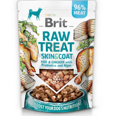 BRIT CARE Dog  Raw Treat Skin & Coat Fish & Chicken with Probiotics and Algae 40g