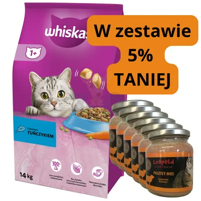 WHISKAS Adult 14 kg z pysznym tuńczykiem + Leopold Pasztetowy mus 6x330g