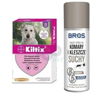 BAYER Kiltix Obroża dla psów dużych dł, 70cm + BROS suchy spray na komary i kleszcze 90ml