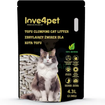 Cat Sand Love4pet Żwirek zbrylający dla kota tofu 2,5kg 4,3L