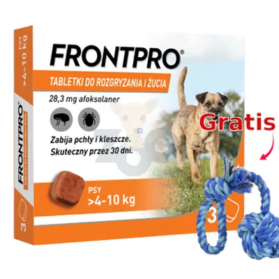 Frontpro tabletki na pchły i kleszcze M 28,3mg 4-10kg x 3tabl + Sznur z piłką GRATIS!