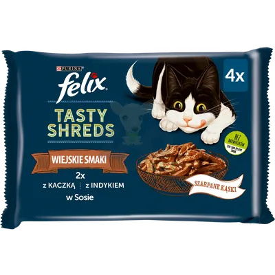 FELIX Tasty Shreds  mokra karma dla kota z kaczką i indykiem w sosie 4x80g