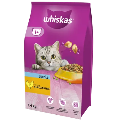 WHISKAS Sterile 1,4 kg - sucha karma dla dorosłego kota po zabiegu kastracji, z pysznym kurczakiem