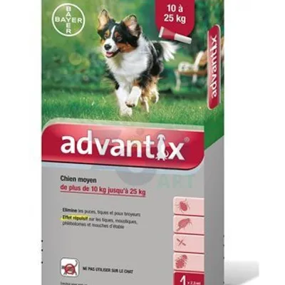 Advantix - dla psów 10-25kg (4 pipety x 2,5ml) + niespodzianka dla psa GRATIS!