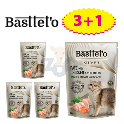 Basttet'o Silver Pasztet z kurczakiem i warzywami dla kotów 4x85g (saszetka)( 3+1 GRATIS)