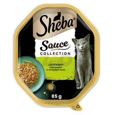 SHEBA Sauce Collection tacka 85 g – mokra karma pełnoporcjowa dla dorosłych kotów, kawałki z królikiem i warzywami, w sosie