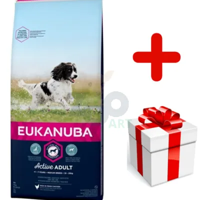 Eukanuba active adult medium breed chicken 15kg + niespodzianka dla psa GRATIS!