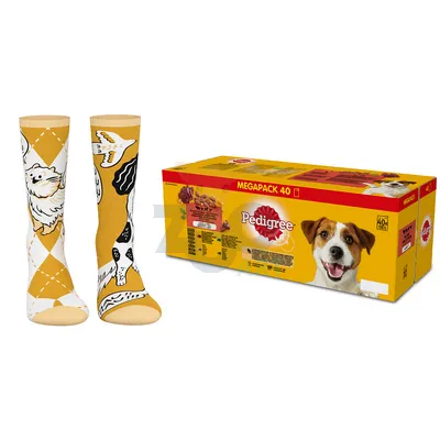 PEDIGREE Adult saszetka 40x100g Mix Smaków - mokra karma dla psów w sosie (z kurczakiem i warzywami, z wołowiną i warzywami, z indykiem i marchewką, z wołowiną i jagnięciną) + SKARPETY GRATIS