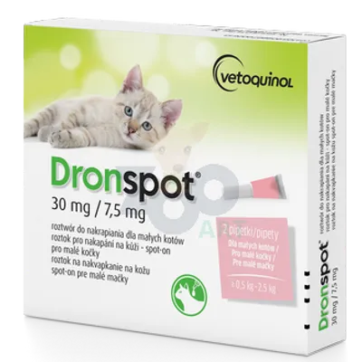 VETOQUINOL Dronspot Roztwór Do Nakrapiania Dla Małych Kotów o masie ciała od 0,5kg do 2,5kg 30mg/7,5mg (2x0,35ml)