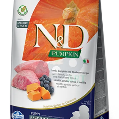 Farmina N&D Pumpkin Grain Free canine LAMB & BLUEBERRY PUPPY MEDIUM & MAXI 12kg