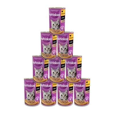 WHISKAS Adult puszka 12x400 g - mokra karma dla dorosłego kota, kawałki z kurczakiem w sosie