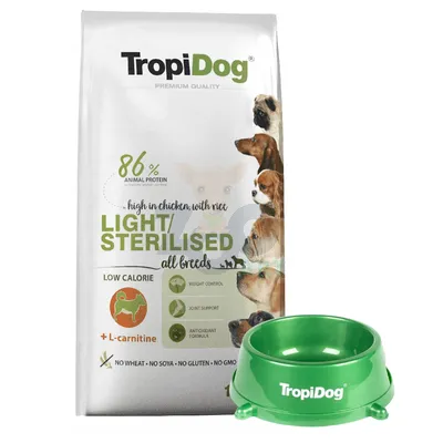 TROPIDOG Premium light/sterilised 12kg + Miska mała GRATIS!!