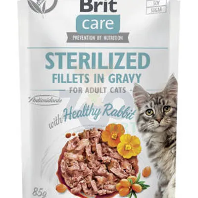 BRIT CARE Cat Sterilized Fillets in Gravy with Rabbit Enriched with Sea Buckthorn and Nasturtium 85g