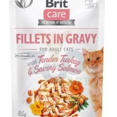 BRIT CARE Cat Pouches Fillets in Gravy with Tender Turkey &  Savory Salmon 85g