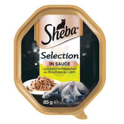 SHEBA® tacka Selection in Sauce 22x85g – mokra karma pełnoporcjowa dla dorosłych kotów, z kawałkami królika w sosie