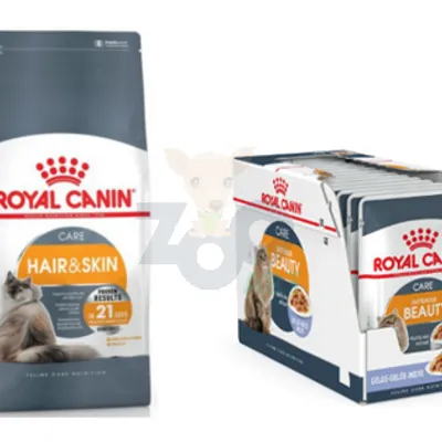 ROYAL CANIN Hair&Skin Care 10kg karma sucha dla kotów dorosłych, lśniąca sierść i zdrowa skóra + saszetka Intense Beauty (galaretka) 12x85g