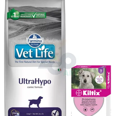 FARMINA Vet Life Dog Ultrahypo 12kg + BAYER Kiltix Obroża dla psów dużych dł, 70cm